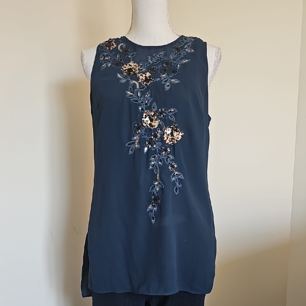 WHBM Elegant Navy Blue Embroidered Women's Tunic